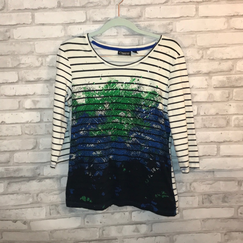 Onque casuals 3/4 sleeve top blue/green size M